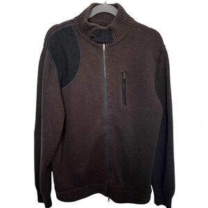 Viyella Mens Brown Full Zip Cotton Cardigan Sweater Shooting Patch XL‎